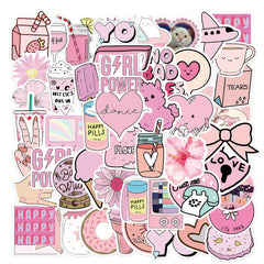 Pink Vinyl Stickers Cartoon Decals for Laptops Water Bottles Phones & More