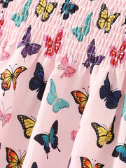 Butterflies Smocked Dress For Girls Comfy Vacation Casual Dress Kids Clothing