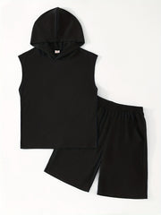 Boys Casual Hooded Tank Top & Shorts Set Summer Clothes