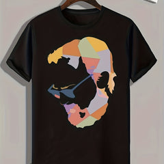 Colorful Block Print Men's Graphic Tee Casual Comfy Summer Shirt