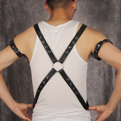 Men's PU Leather Body Chest Harness & Armbands Set for Cosplay Costume
