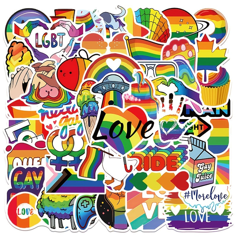50Pcs Rainbow Waterproof Stickers For Water Bottle Laptop Scrapbook Lugg