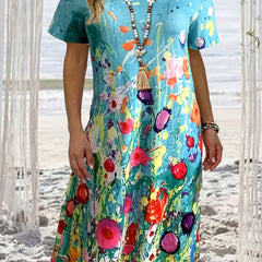 Vacay Dress Women's Plus Floral Print Short Sleeve Dress