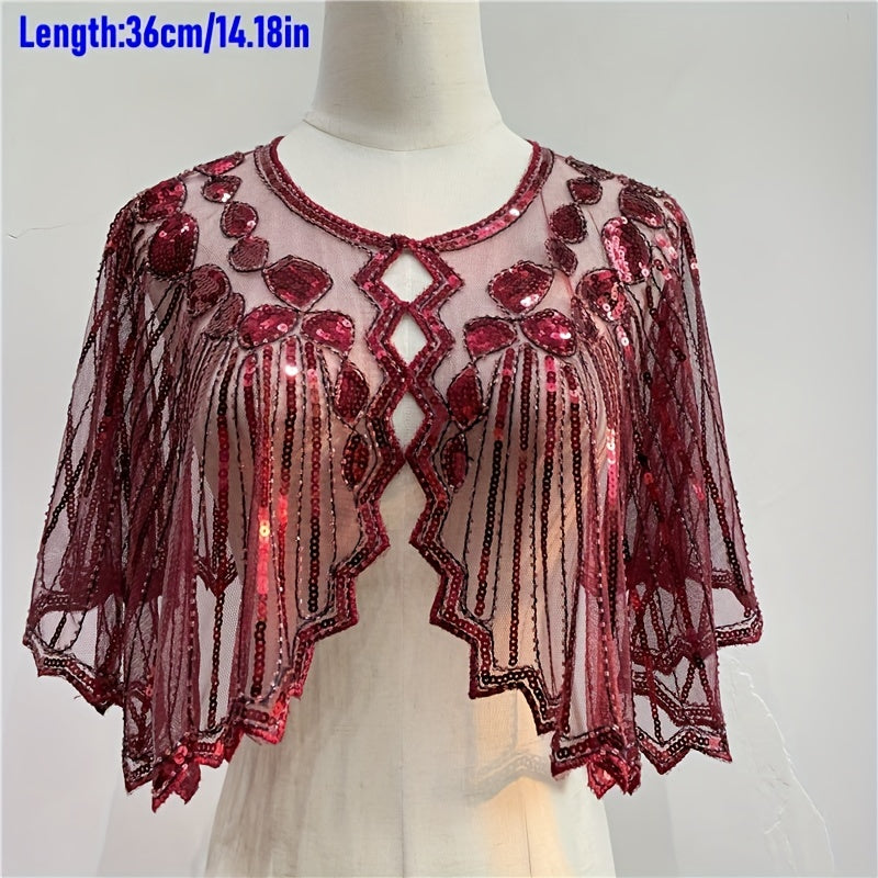 Vintage Punk Shawl Sequin Beaded Short Cape Mesh Wrap