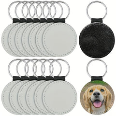 10pcs PU Glitter Sublimation Keychain Round Heat Transfer Key Chain