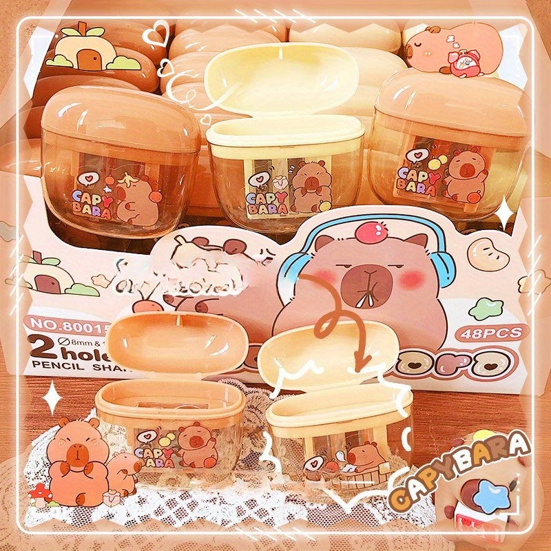2pcs Capybara Pencil Sharpeners, Dual Function Cap, Manual Sharpeners for School