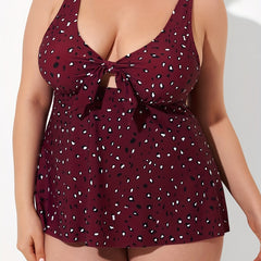 Graphic Print Knot Cut Out Swimsuit Set