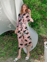 Women's V-Neck Lounge Robe with Belt