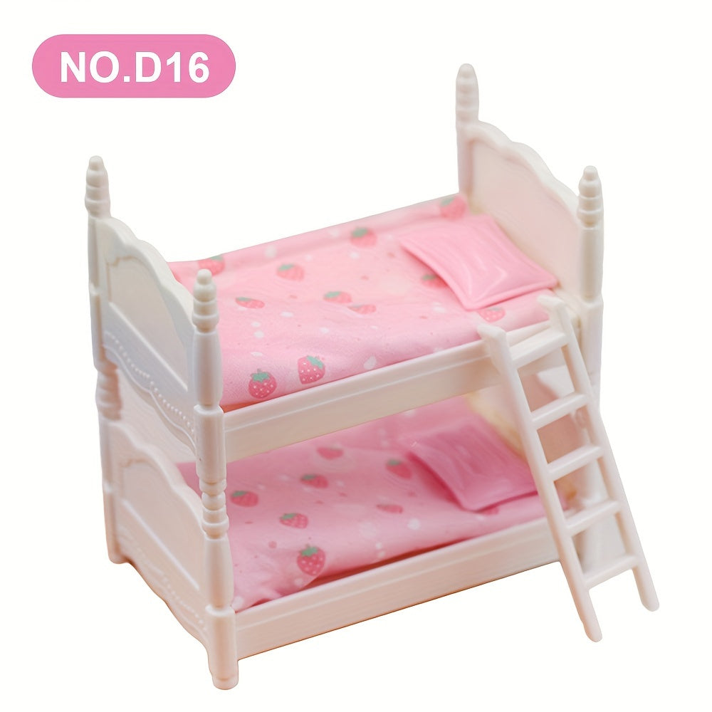 STOMLE FAMILY Kids' Dollhouse Furniture Set - Vintage Bedroom Double Bed