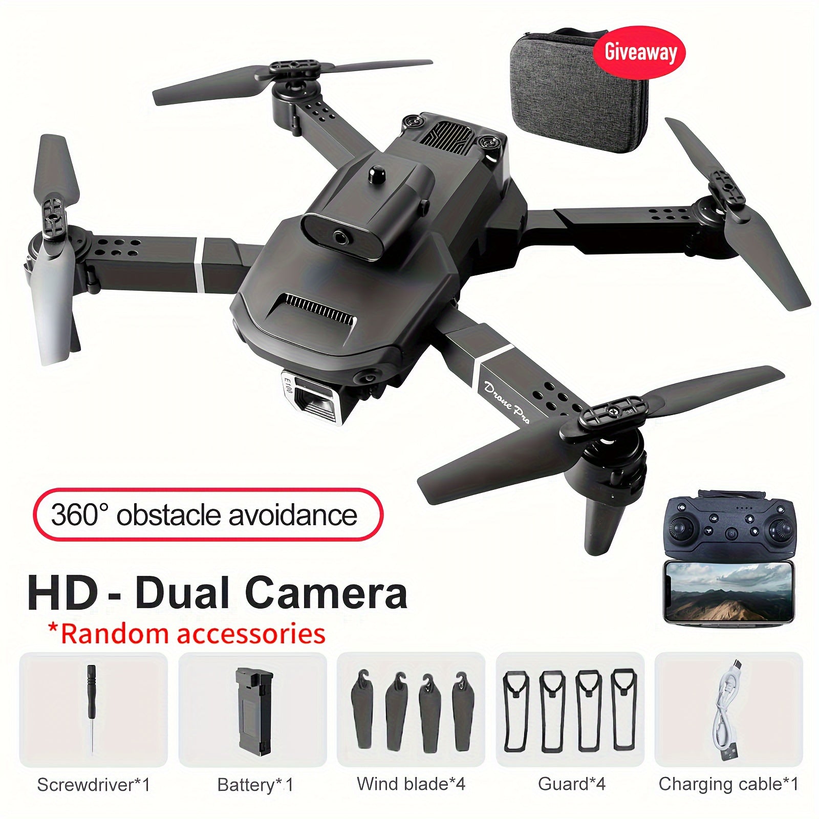 E100 Drone 4 Sided Obstacle Avoidance Dual Camera One Key Takeoff Landing