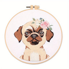 Embroidery Starter Kit Dogs Pattern DIY Cross Stitch for Adults with Hoops
