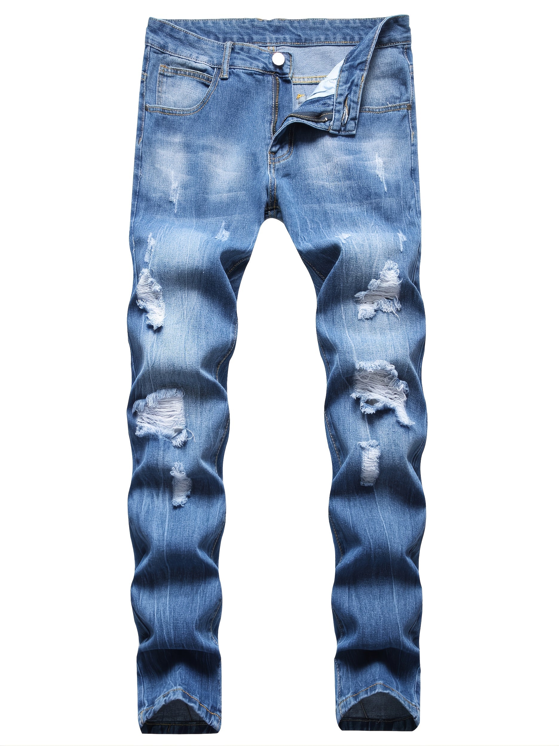 Men's Casual Ripped Jeans in Solid Color