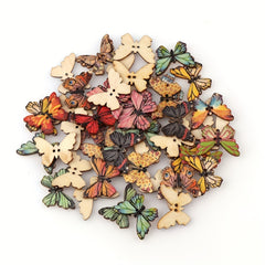 25-50pcs 2-Hole Colorful Butterfly Wooden Buttons for Sewing & Scrapbooking