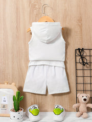 2pcs Baby Boys Casual I Love Papa Hooded Tank Top & Shorts Set Clothes