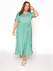 Striped Pattern Round Neck Loose Fit Maxi Dress Women's Plus Size