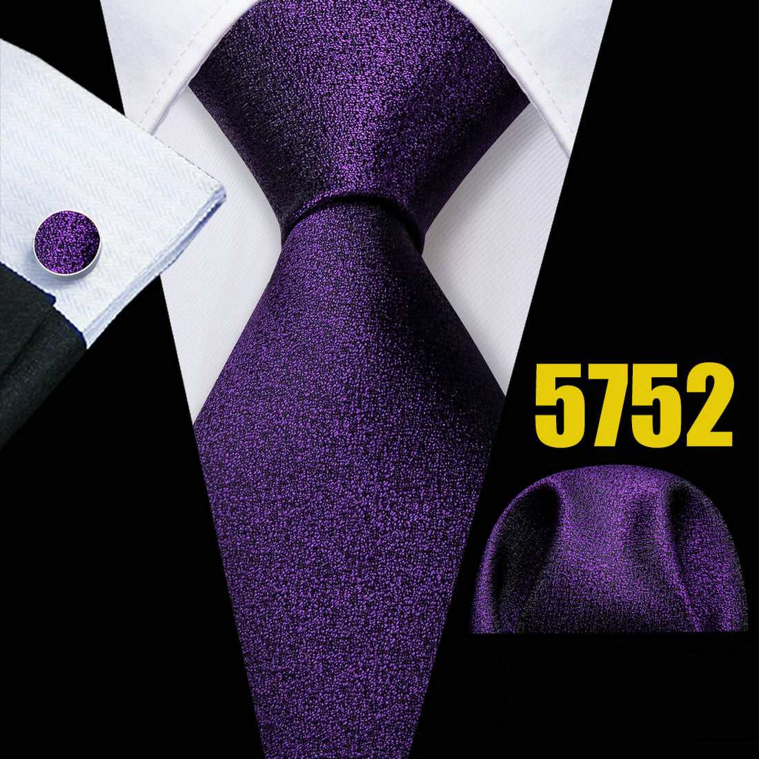 Barry Wang Classic Purple Tie Set Striped Plaid Silk Necktie Pocket Square Cuffl