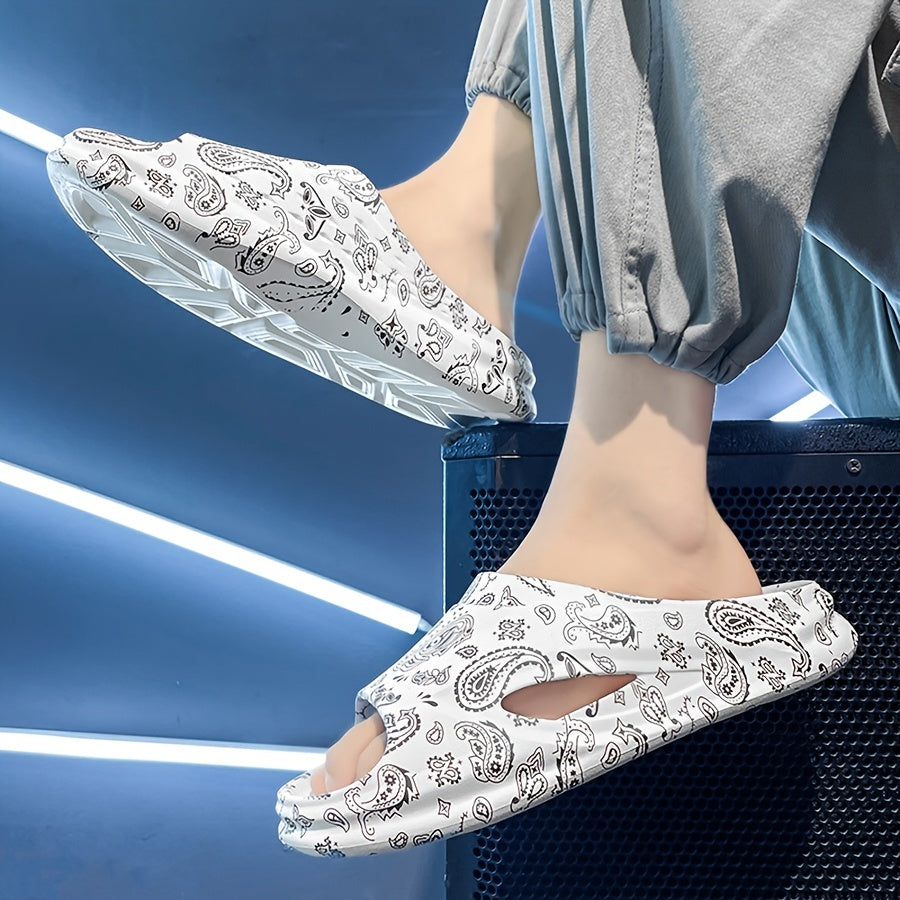 Men's Teardrop Print Slides Non Slip Slippers Open Toe Shoes