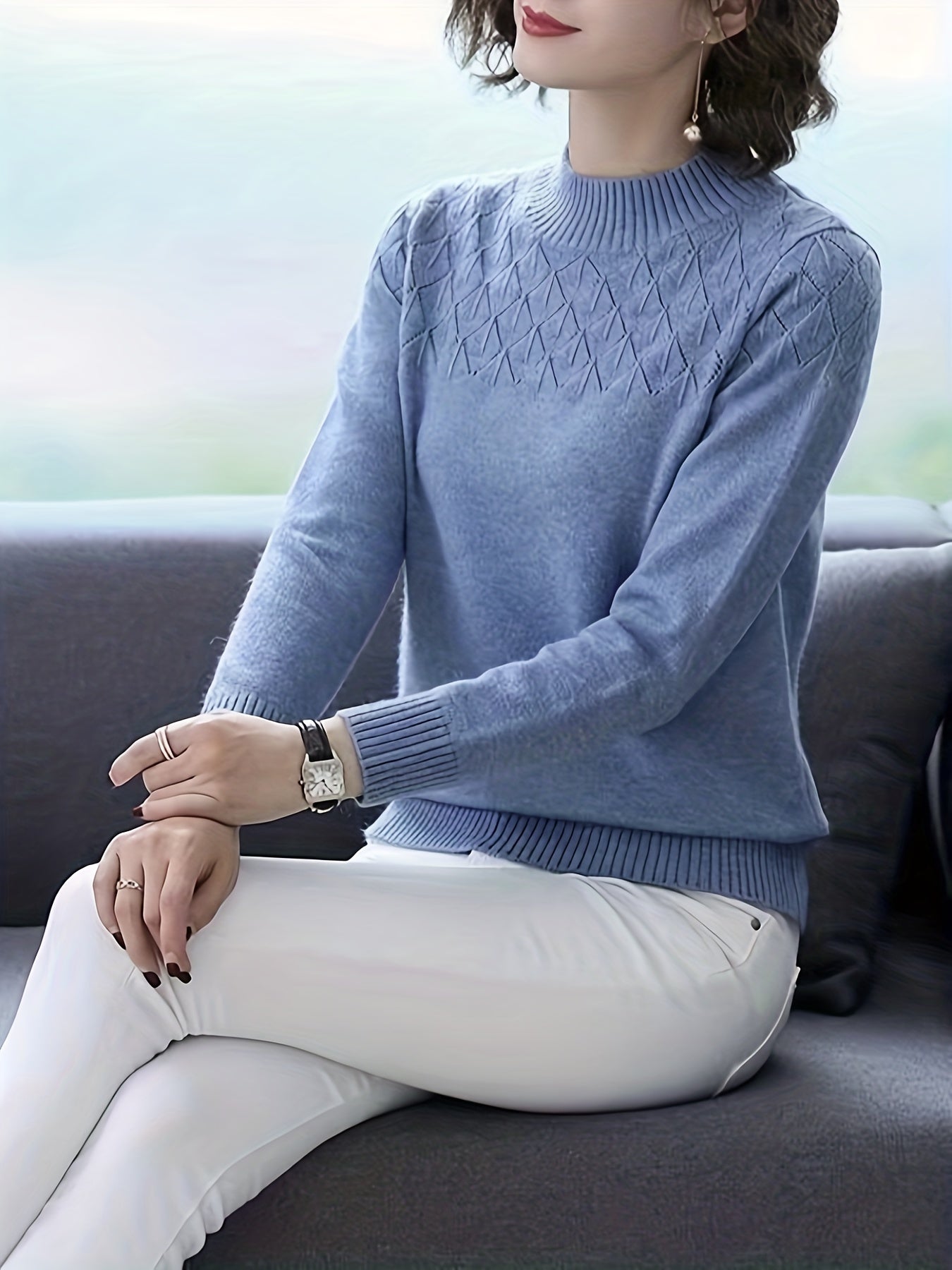 Mock Neck Long Sleeve Sweater for Women