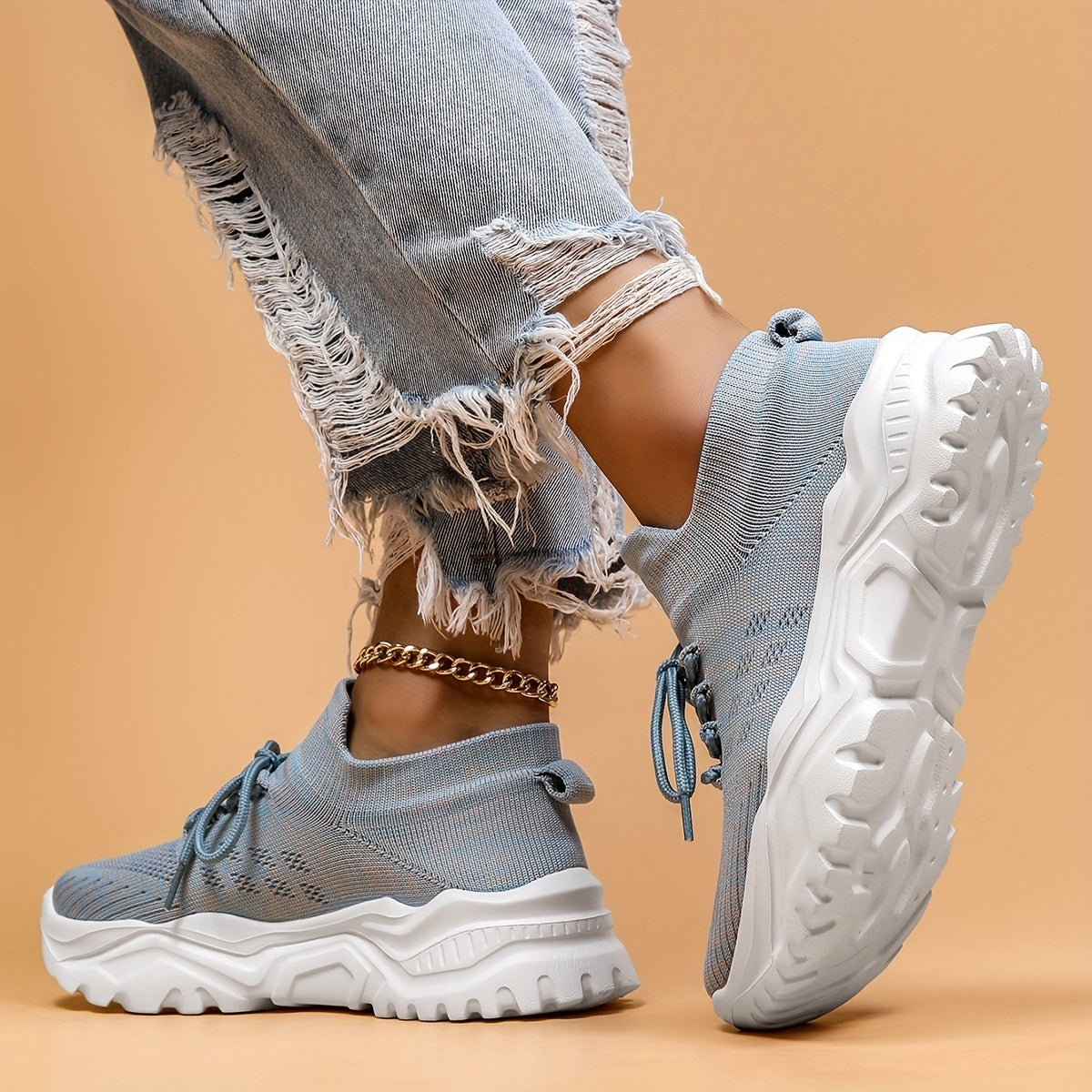 Women's Breathable Knit Sneakers Lightweight Low Top Lace Up Shoes