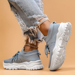 Women's Breathable Knit Sneakers Lightweight Low Top Lace Up Shoes