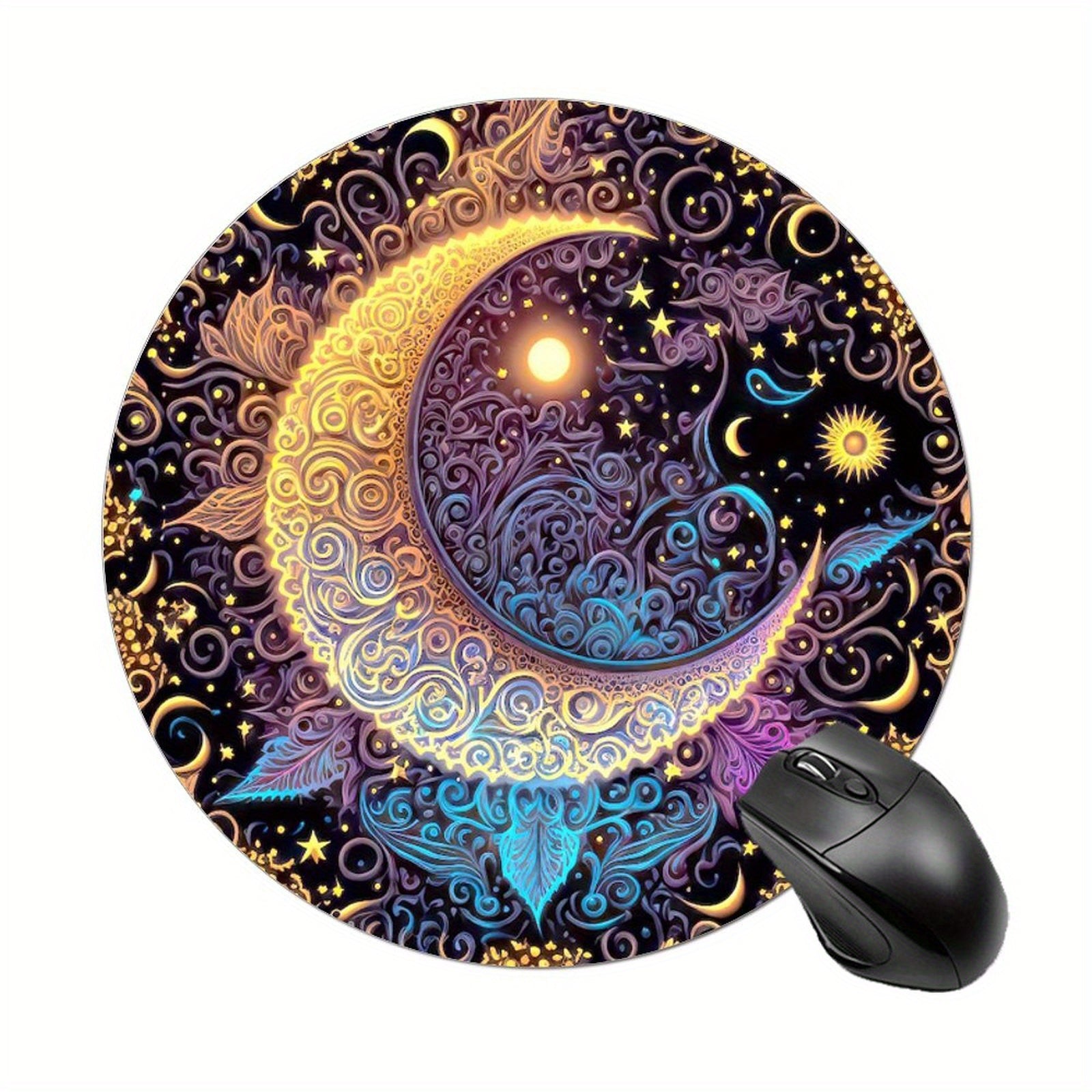 Sun and Moon Gaming Mouse Pad for Women Round Non-slip Rubber Mouse Mat