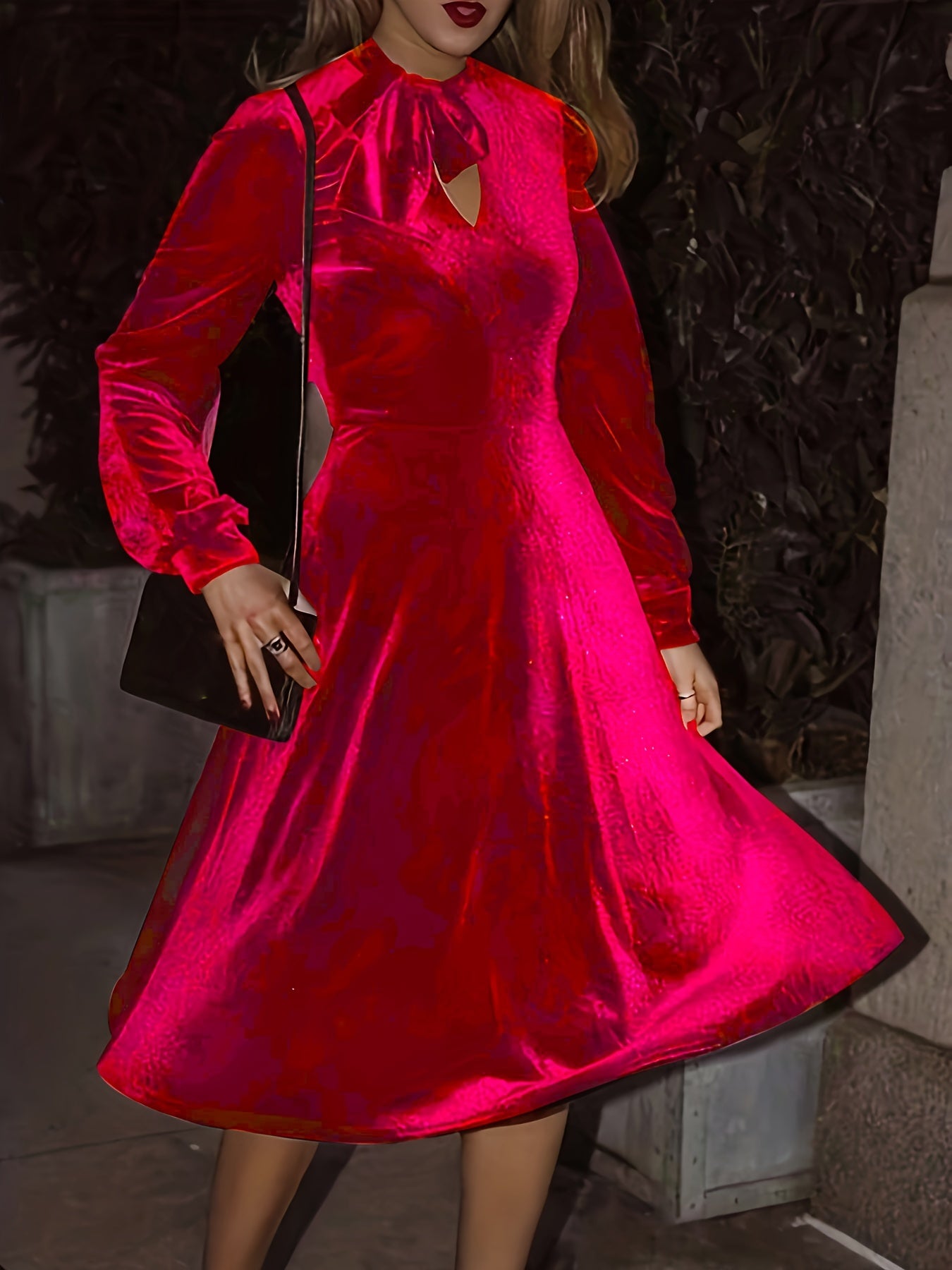 Velvet Cut Out Front Long Sleeve Formal Dress