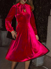 Velvet Cut Out Front Long Sleeve Formal Dress