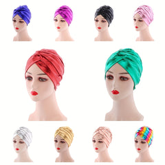 Pleated Turban Cap Elastic Head Wrap Lightweight Beanie Hijab Hats