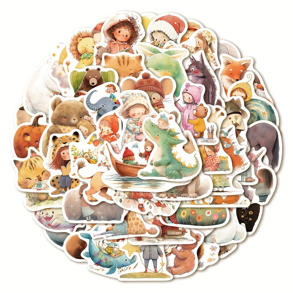 52pcs Fairy Tale Dream Animal Illustrations Vinyl Laptop Stickers