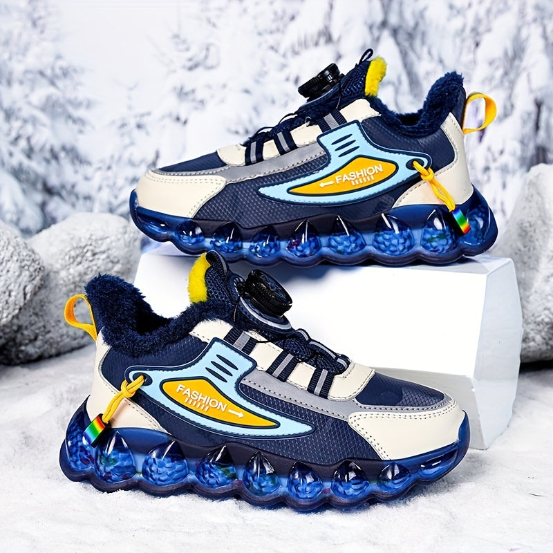 Boy's Basketball Shoes Rotating Buckle Warm Plush Lining Non Slip Sneakers