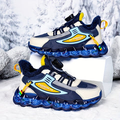 Boy's Basketball Shoes Rotating Buckle Warm Plush Lining Non Slip Sneakers