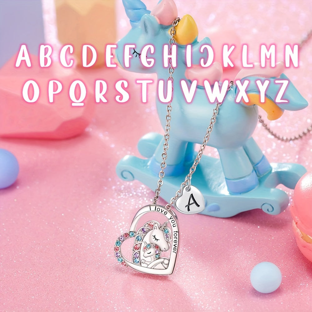 Heart Unicorn Pendant Necklace for Girls