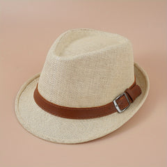 Belt Decor Crochet Fedora Cap Hollow Straw Sun Hat