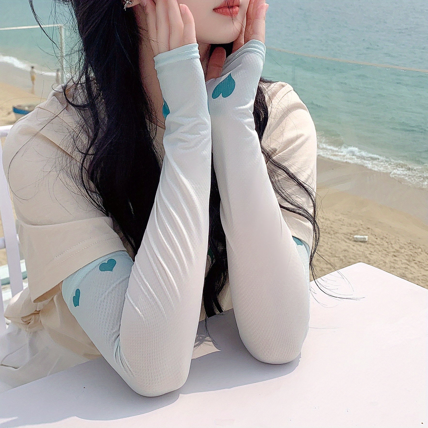 Heart Print Sunproof UV Protection Gloves for Women