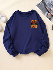 Girls' Pumpkin House Print Sweatshirt Long Sleeve Pullovers