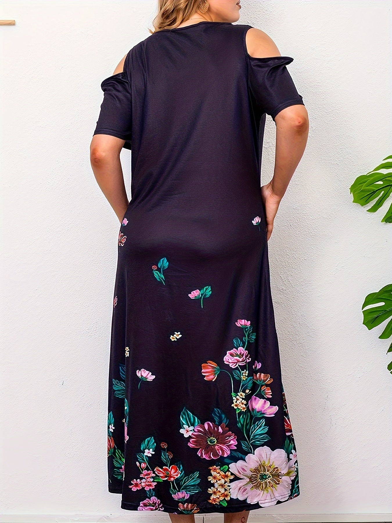 Women's Plus Floral Cold Shoulder Maxi Dress