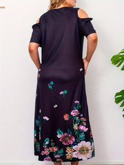 Women's Plus Floral Cold Shoulder Maxi Dress