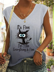 Graphic Print V Neck Tank Top Summer Sleeveless Casual Women's Top