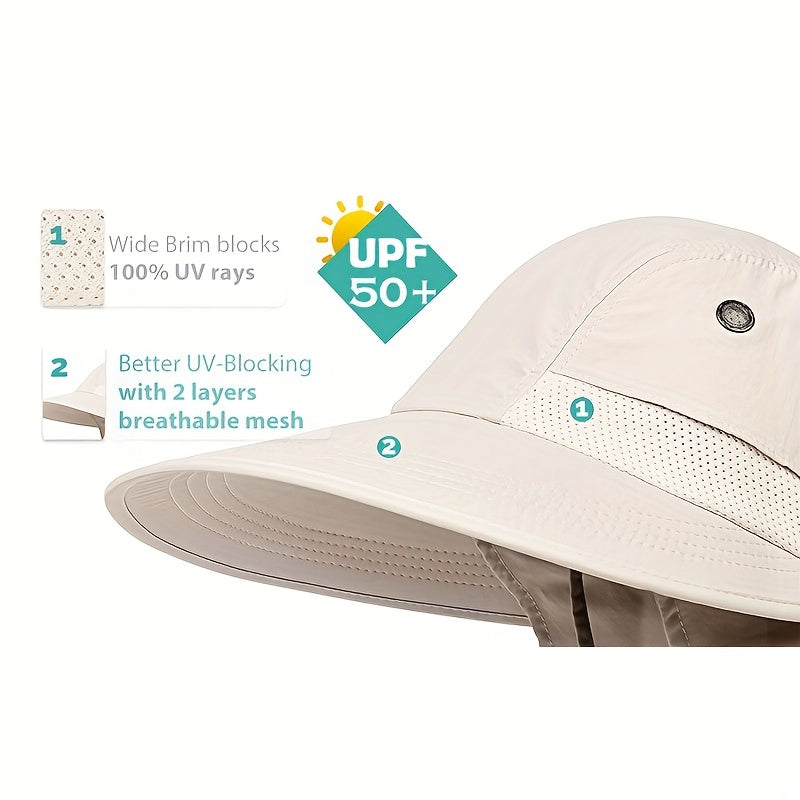 UPF 50 Wide Brim Hat w/ Neck Flap for Outdoor Activities