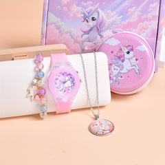 4pcs Unicorn Theme Girls' Watch Set Quartz Non Waterproof