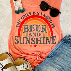 Rainbow Print Tank Top Round Neck Medium Stretch