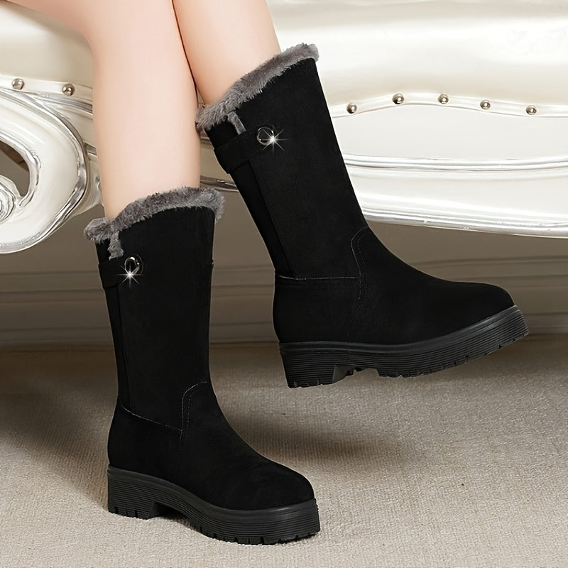 Women's Winter Boots Faux Fur Lined Flat Heel Zipper Comfortable Walking Boots