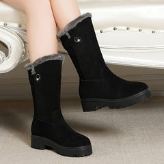 Women's Winter Boots Faux Fur Lined Flat Heel Zipper Comfortable Walking Boots