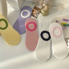 5 Pairs Colorblock Trim Low Cut Ankle Socks Soft & Comfy