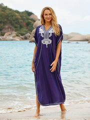 Boho Cover Up Dress Floral Print V Neck Slight Stretch