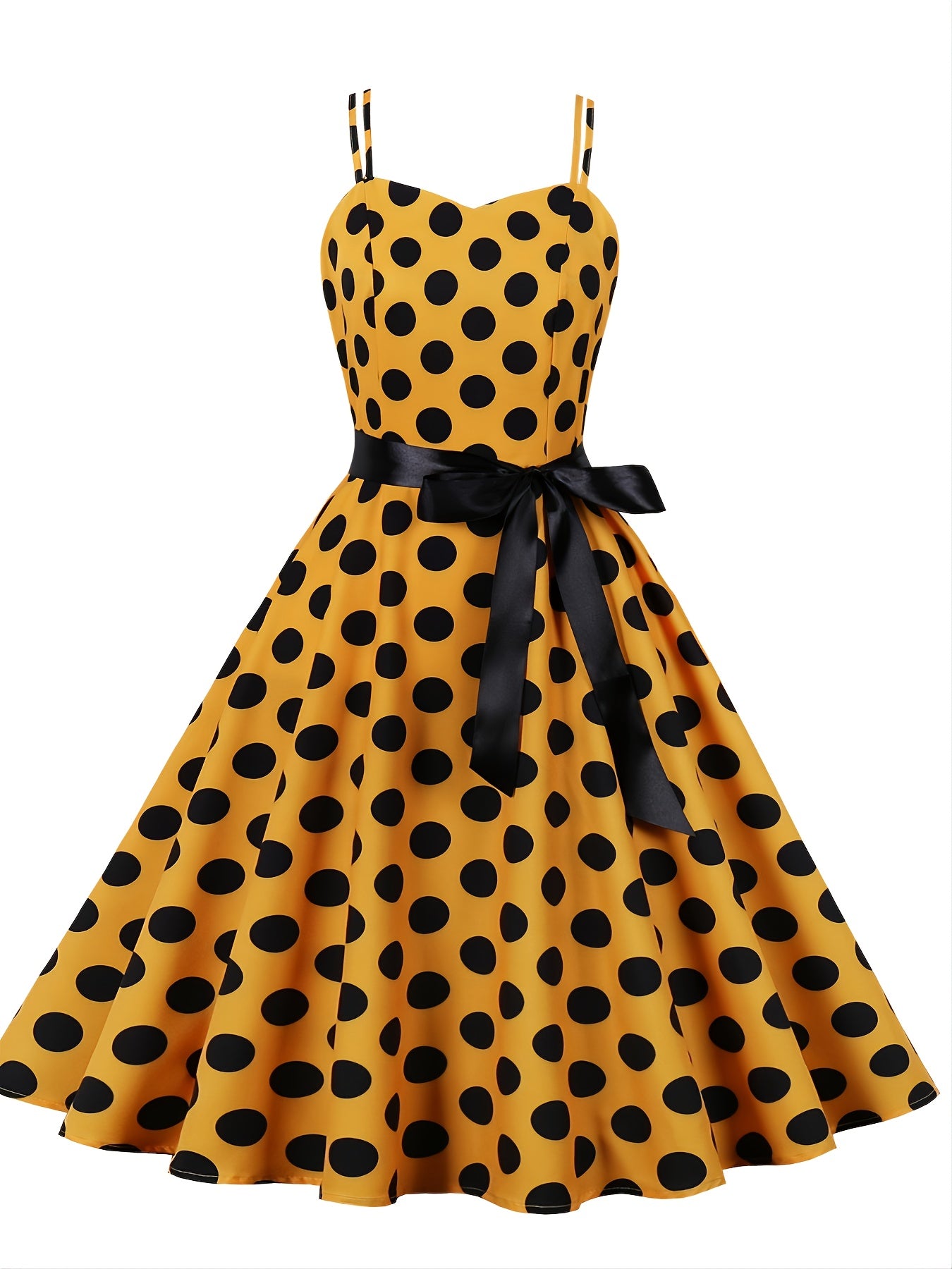 Retro Polka Dot Swing Dress Sleeveless Lace Up A-line