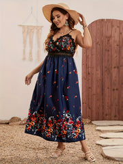 Floral Print Lace Trim Maxi Dress
