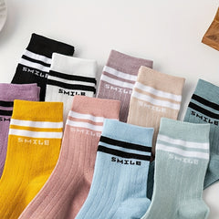 10 Pairs Letter Print Striped Socks Mid Tube Women's Stockings