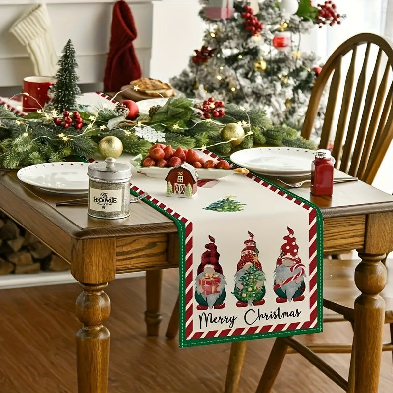 Christmas Table Runner Plaid Gnomes Gift Tree Canes Xmas Dining Decor