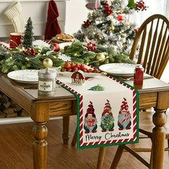 Christmas Table Runner Plaid Gnomes Gift Tree Canes Xmas Dining Decor